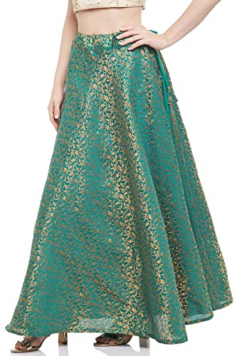 Image of Studio Shringaar Women's Polyester Maxi Benaras Brocade Readymade Long Skirt Lehenga Ghagra