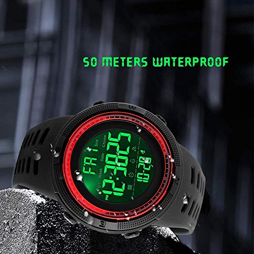 Gosasa Men's Digital Plastic Sports Watch Waterproof Military Stopwatch Countdown Watches for Men (Red)2