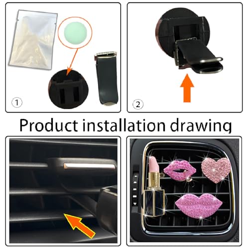 Image of 4 Pcs Pink Lips Air Vent Clips, Sexy Lips Kiss Heart Shape Car Air Fresheners, Charms Rhinestone Diffuser Vent Clip Cute Car Decor Bling Car Accessories for Women, Automotive Air Fresheners (Pink, 4)