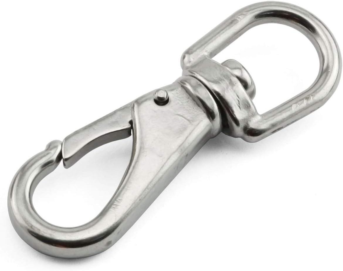 2-Pack M5 Swivel Eye Snap Hooks, 304 Stainless Steel, 100% Stainless Steel, Multi-Use, Spring-Loaded Snap, 360 Degree Swivel Eye