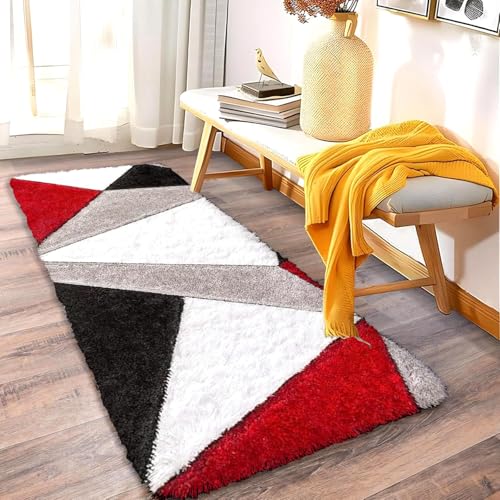 Image of 2x8 feet Soft Runner Rug for Living Room and Bedroom, Modern Indoor Floor Carpet with Non-Slip Backing, Comfortable Decorative Home Decor Rug, Easy Clean & Durable- (3D Red T, Rectangular)