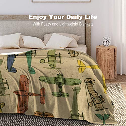 Flannel Fleece Blanket Ultra Luxurious Throw Blanket Easy To Clean Fluffy Blanket Airplanes Pattern Air-Conditioned Quilts For Collage Dorm (60 X 80 Inches) #TOP3