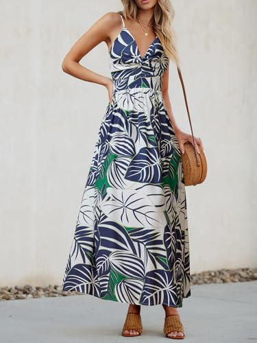 Image of CUPSHE Women's Maxi Dress Floral Print Twisted V Neck Sleeveless Long Dress Summer Casual Dress