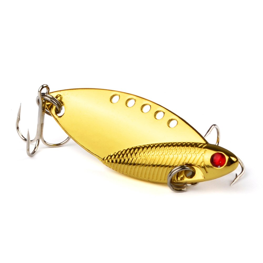 JSHANMEI Lot de 5 leurres de pêche durs en métal avec hameçons triples Crankbait Wobble Bass Spinner Blade Cuillère Leurre d'eau salée et d'eau douce avec boîte de rangement