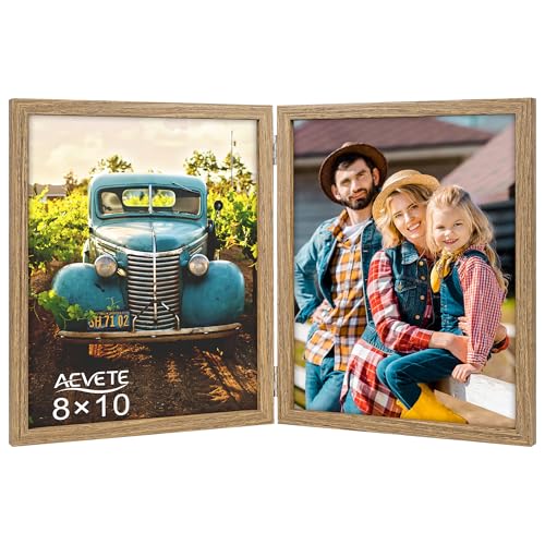 AEVETE 8x10 Picture Frames Double Hinged Wood Photo Frames Wood Grain