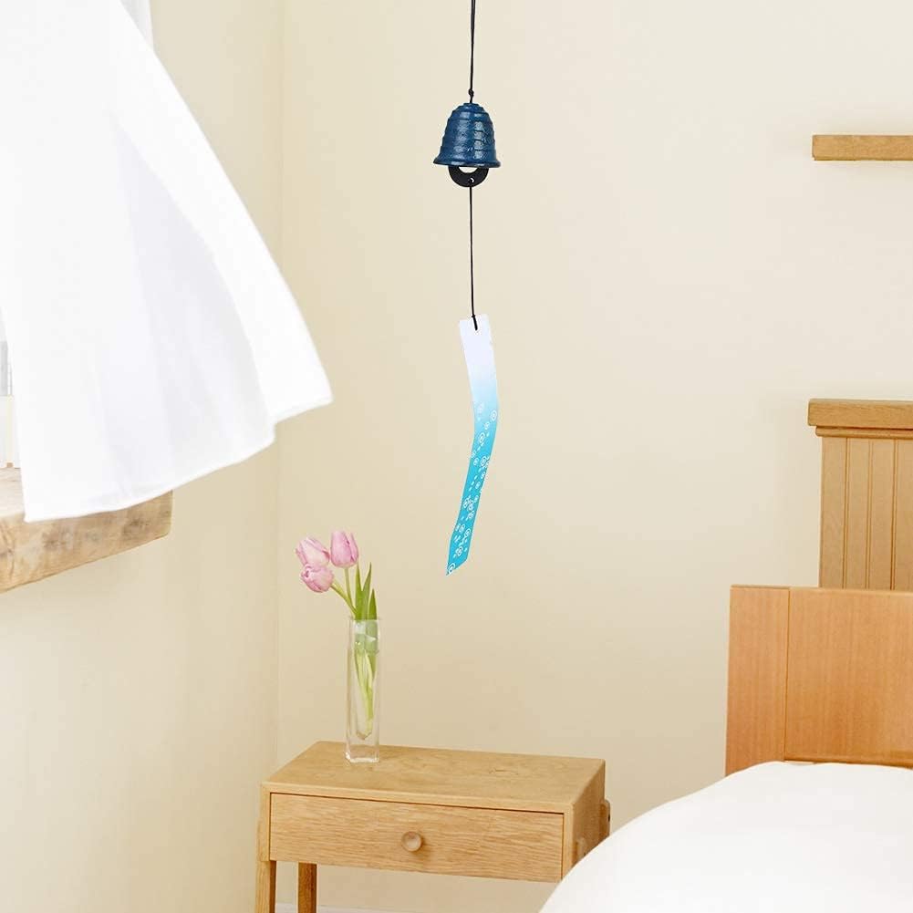 AUNMAS Blue Wind Chime Japanese Furin Traditional Retro Iron Bronze Hanging Windbell for Home Patio Balcony Office Decoration Gift