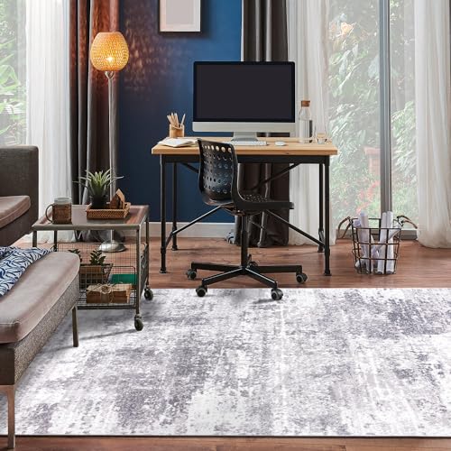 Rugshop Modern Distressed Gray Abstract Area Rug Bohemian Inspired for