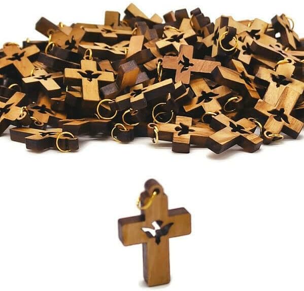 Lot 50 carved Holy Spirit Olive Wood Cross Hand Made Holy Land Jerusalem Rosary