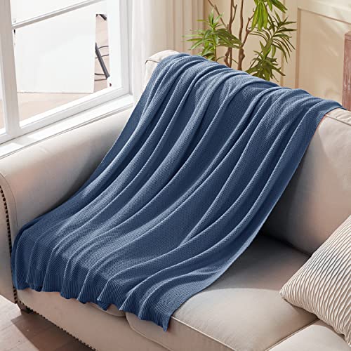 Treely 100% Cotton Knitted Throw Blanket For Couch Chair Bed Home Decorative, Soft & Cozy Knit Throw Blanket(50"X60", Dusty Blue) #TOP2