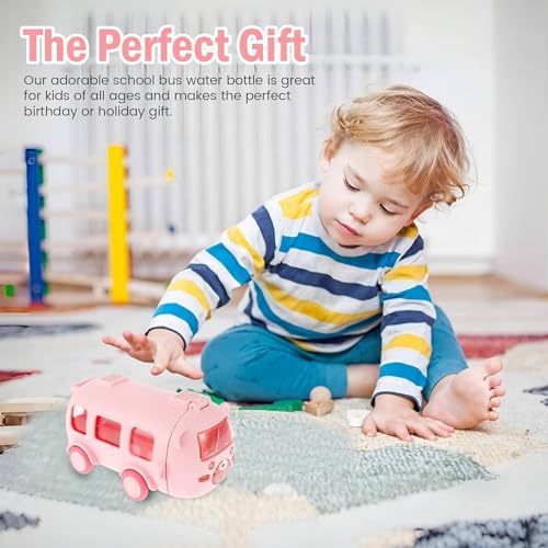 Image of ABS Bus Water Bottle For Kids With Strap, Sipper, & Straw|Leakproof, Bpa Free With Sipper and Lock, 500 Ml| Car Water Bottle For Kids|Cute Bus Shaped Water Bottle For Kids (PINK)