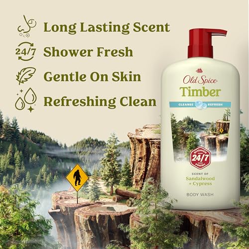 Image of Old Spice Cleansing Body Wash for Men, 24 /7 Shower Fresh with Lasting Scent, Cleanse & Refresh, Gentle on Skin, Vitamin B3, Timber with Sandalwood + Cypress Scent, 30 oz (Pack of 4)