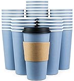 Glowcoast Disposable Coffee Cups With Lids - 20 oz To Go Coffee Cup (90 Pack). Large Travel Cups Hold Shape With Hot and Cold Drinks, No Leaks! Paper Cups with Insulated Sleeves Protect Fingers!