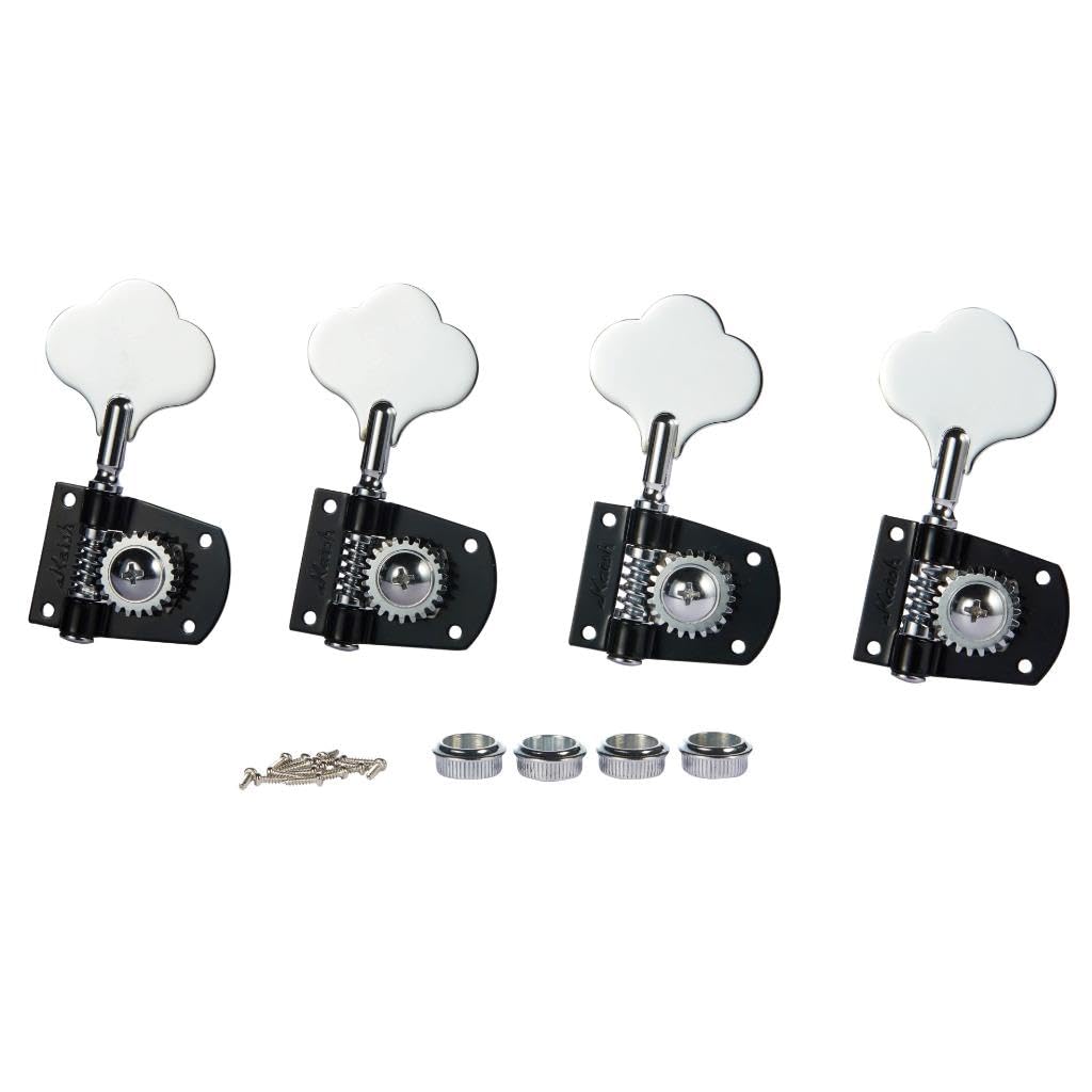 KAISH Black with Chrome Cloverleaf Bass Tuners Bass Tuning Machines Bass Tuning Keys for Standard/Highway One Series Jazz J Bass/Precision P Bass