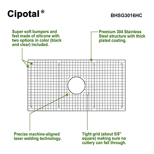 CIPOTAL 29.5 in. x 15.5 in. Centre Drain Sink Protector with Supersoft Silicone Feet in 304 Grade Stainless Steel by Cipotal - Image 3