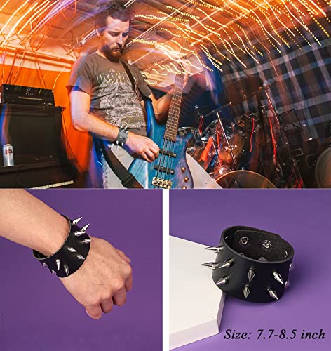 Firazio 2 Pieces Punk Studded Bracelet Black Leather Rivet Bracelet Cuff Wrap Bangle For Women Men Snap Button Goth Rock Wristband Bracelet Unisex For Halloween Party Favors Accessories #TOP1