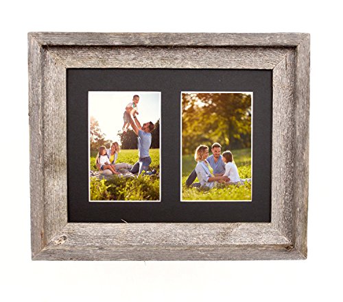 BARNWOODUSA Multi Opening Mat with Plexiglass, 100% Up-cycled Reclaimed Wood Frame (2-5x7, Black)