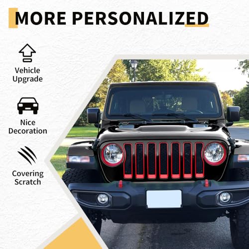 Image of MAXDOM Grille Inserts Headlight Covers Set Fits for (2018-2023) Wrangler JL and Gladiator JT partial models Part#6KM35MRCAA (Red)