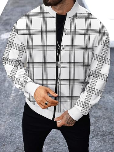 Image of Noble Monk Men Cotton Blend Checkered Full Sleeves Mock Collar Regular Fit Casual Jacket | Casual Winter Jackets | Jackets for Winter Wear