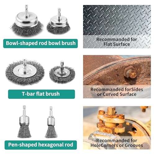 14 Stück Drahtbürste Bohrmaschine,6mm Stahlbürste Akkuschrauber Set,für Akkuschrauber, Zum Polieren, Schleifen, Entrosten und Entgraten