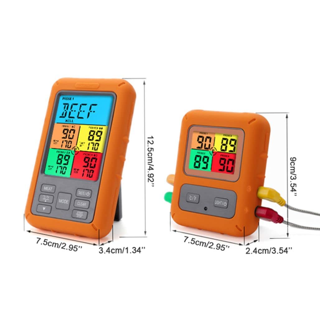 Wireless Meat Thermometer, Digital Meat Thermometer for Cooking Wireless Meat Thermometer with Four Meat Probes Digital Cooking Food Wireless for BBQ Grill Smoker Oven Kitchen (Color Screen)