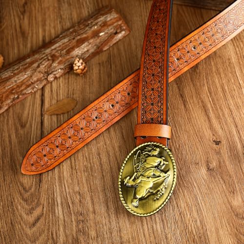 Image of Mastyle Men's Leather Belt with Horse Design Buckle - Adjustable Waist Strap for Jeans and Casual Wear