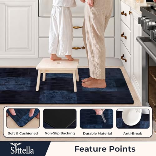 Image of SITTELLA Rubber Kitchen Mats Set of 2, Anti-Skid Kitchen Mats, Water Absorbent Rug, Carpets, Floor Mat for Home and Kitchen (120x40cm & 40x60cm) Blue Checks, Rectangular