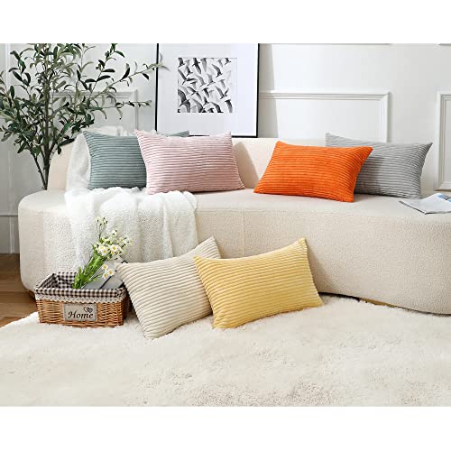 Stellhome Pack Of 2 Corduroy Soft Throw Pillow Covers Rectangle Solid Striped Cushion Covers Pillowcase For Bed Couch Sofa Bench, 12X20 Inch/30X50 Cm, Light Yellow #TOP6