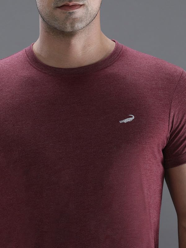 Image of CROCODILE Men Solid Sport Fit T Shirt | Round Neck | Short Sleeve | Regular Length | Basic Casual Pull On Topwear Grey Melange