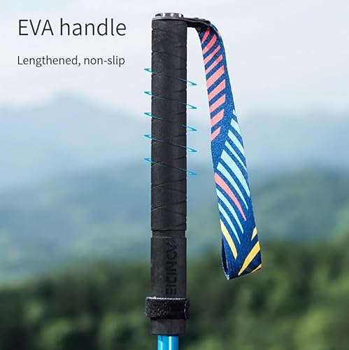 Miniatura 5 de AONIJIE Bastones de senderismo  2 bastones de senderismo ultraligeros plegables de fibra de carbono con sistema antigolpes y bloqueo rápido,