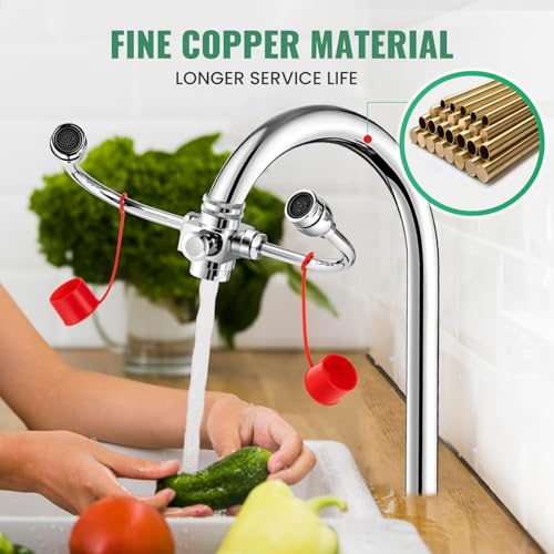 Image of Huanyu Faucet Mounted Eyewash Station 360 Rotation Emergency Eye Wash Station Sink Attachment Adjustable Direction Eye Wash Faucet Laundry Room Kitchen with Inspection Tag 3 Adapters (Style B2)