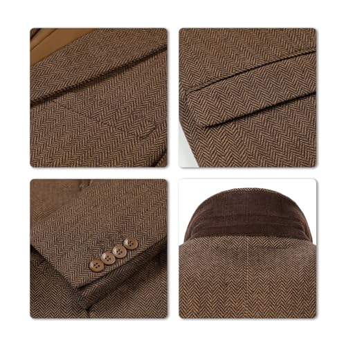 Retro 3 Piece Suit Tweed Herringbone Suit Jacket 2 Button Slim Fit Groom Men Formal Suit Vest Dress Pants Prom Tuxedo4