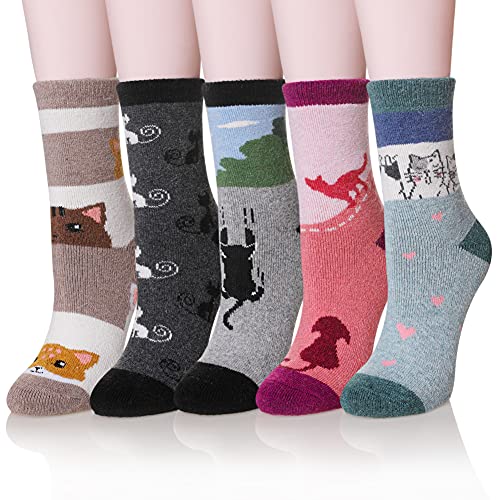 Eyean Women Wool Socks Thickened Winter Cozy Warm Hiking Soft Thermal Boot Crew Socks 5 Pairs