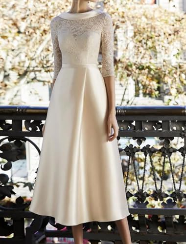 Sheath/Column Elegant Mother of The Bride Dress Knee Length Jewel Neck 3/4 Sleeve Wedding Guest Dress Appliques 20253