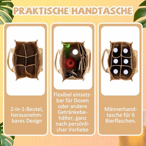 Xuniea Vatertagsgeschenke für Papa Männerhandtasche für Bier Herrenhandtasche Bier Jute Biertasche für 6 Flaschen mit Flaschenöffner Bier Geschenke für Männer zum Vatertag Valentinstag Geburtstag