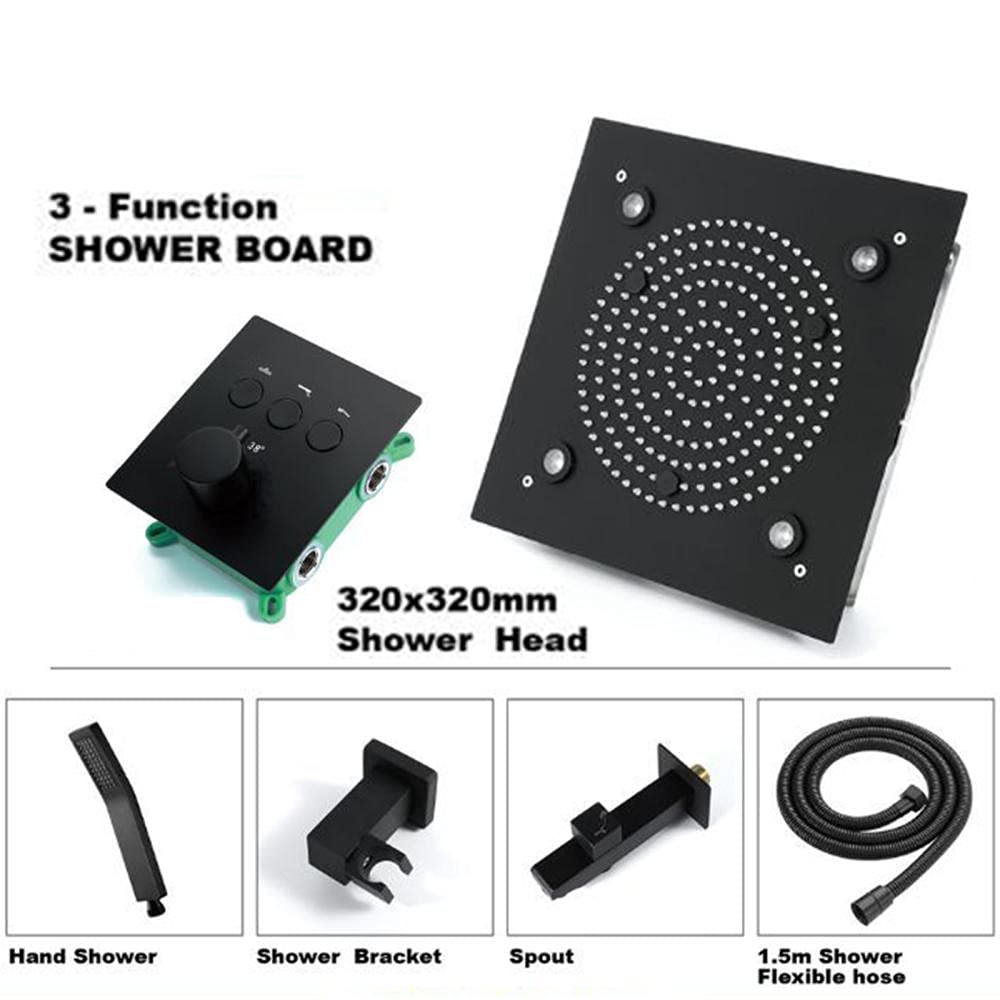 Set Doccia termostatico Nascosto Kit Doccia Nero Sistema Doccia a Pioggia a LED Miscelatore Doccia Stabilize