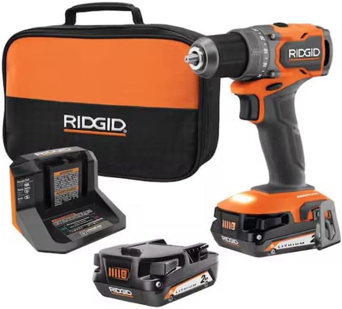 RIDGID 18V SubCompact Brushless Cordless 1/2 in. Drill/Driver Kit with (2) 2.0 Ah Batteries, Charger, and Tool Bag