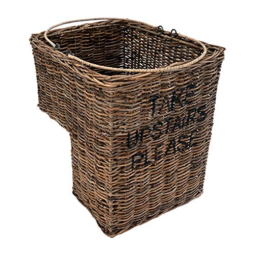 Vintage-Line Treppenkorb take Upstairs Please Rattankorb mit Schriftzug Korb Tragekorb Cover