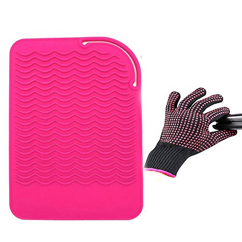 Heat Resistant Glove With Heat Resistant Mat For Curling Iron, Hair Straightener, Flat Irons, Silicone Bump Glove, 9” X 6.5” Food Grade Silicone Mat, Pink #TOP6