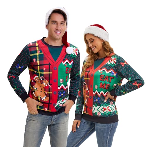 Ugly Christmas Sweater Women Men Novelty 3D Funny Pullover Crewneck Sweatshirt with Santa Hat for Party3