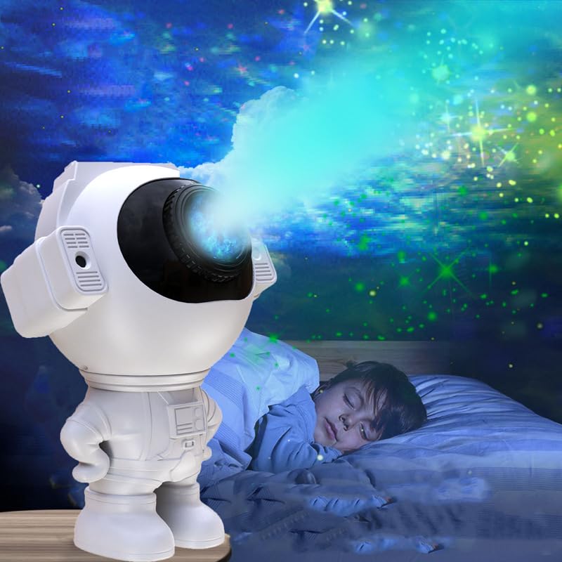 Image of One94Store Astronaut Star Projector Light with 2x4W LED Power, 180 Wide-Angle Projection of Moon, Stars & Clouds, Bluetooth, Voice Activated & Flash Music Modes, Remote with 16.4ft Range, USB Powered