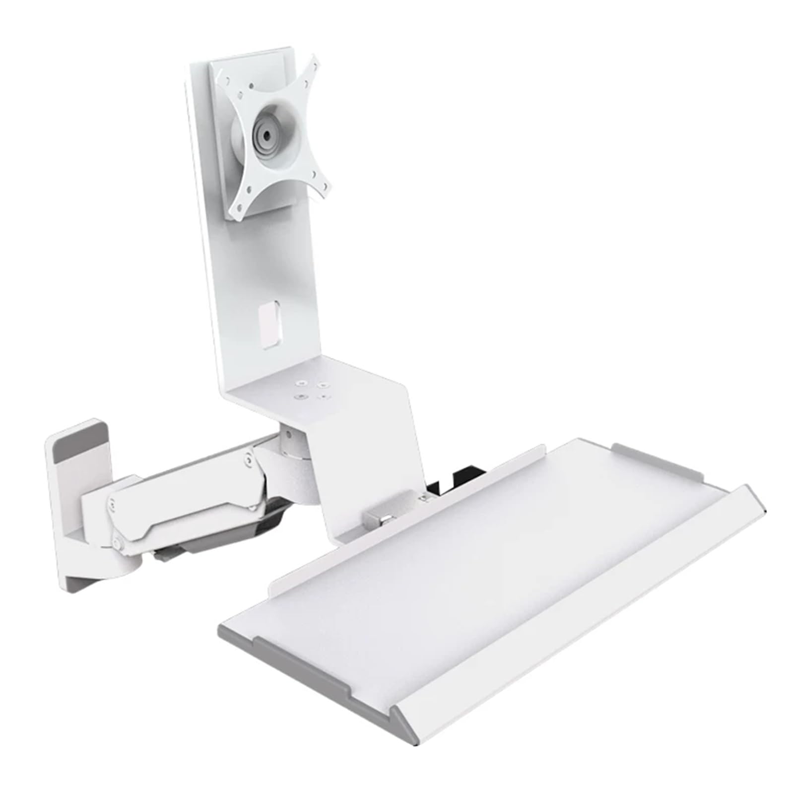 SICWEDIM Monitor and Keyboard Wall Mount, Heavy Duty Single Monitor Workstation, with Folding Keyboard Tray, Gas Spring Arm - Height Adjustable, for 15"-32" Screen, Max Load 10 Kg (White 460mm)