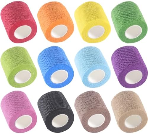 Self Adhesive Bandage Wrap - 12 Rolls Black Cohesive Tape 2" X 5 Yards Each