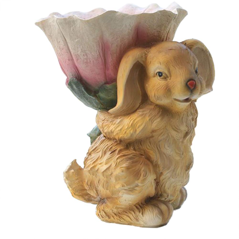 Statue de lapin pour jardin et pot de fleur créatif en résine décorative