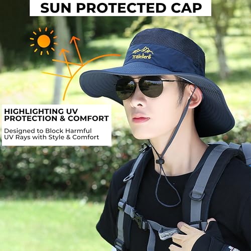 Image of Kraptick Headwear Hat - Lightweight Sun Hat with Foldable Boonie Cap Travellero Round Hat for Travel, UV Protection Summer Cap & Chin Strap with Adjustable Toggle for Secure Fit