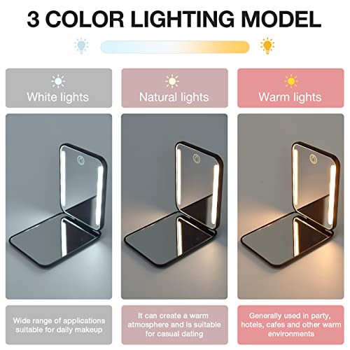 Kintion Rechargeable Pocket Mirror, 1X/3X Magnification Led Compact Travel Makeup Mirror, 3 Color Temperature, Dimmable, 250Mah, Portable Compact Mirror, Small Purse Mirrors For Women Gift, Black #TOP5