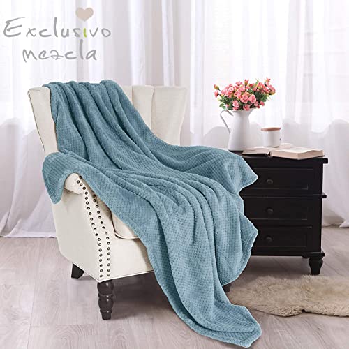 Exclusivo Mezcla Waffle Textured Slate Blue Fleece Blanket, Super Soft And Warm 50X70 Inches Throw Blanket For Couch, Cozy, Fuzzy And Lightweight #TOP1