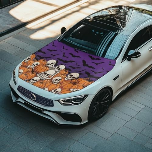 Image of Bat Skeleton Car Hood Cover All Weather Protection Automotive Exterior Accessories Universal Fit Hood Covers for Cars, Trucks, SUV, or Van Full Coverage Halloween Decor