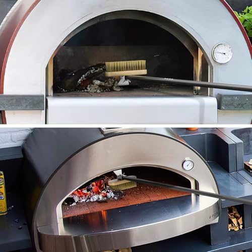 G.a Homefavor Pizzaofen Bürste Messing mit Schaber feuerfest Reinigungsbürste Lang, 120 cm Aluminiumstiel