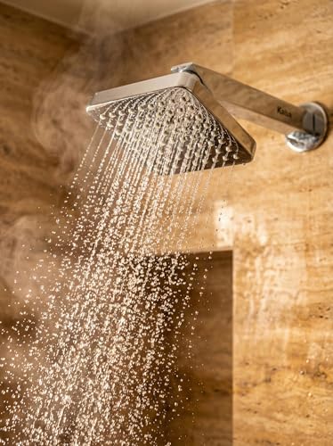 Image of KABA by ACQUASO 4x4 inch Inch Square Overhead Rain Shower Head with 9 inch Inch Stainless Steel Arm | High Pressure Chrome Finish Shower | Wall Mounted Shower for Luxury Bathroom (MAGNET)