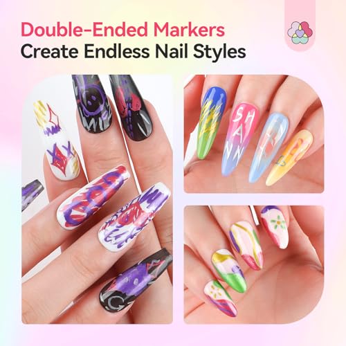 Image of SAVILAND Nail Art Markers Set: 10 Dual-Tipped Metallic Quick Dry Nail Polish Art Pens Fine Tip for Painting Nails, Drawing Dots, Lines & Designs, Home DIY Nail Art Supplies